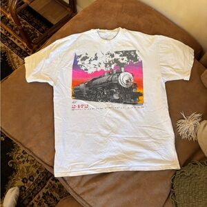 White Graphic Train Crewneck T-Shirt - Sunset Engine Design